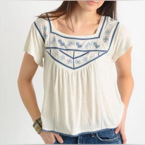 Free People Muse Embroidered Tee - Size Medium - Picture 1 of 6
